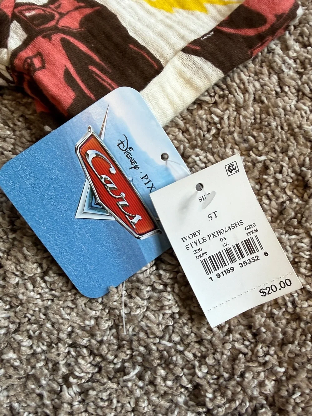 Disney Pixar Boy’s Cars Lightning McQueen Shirt Short Set 5T NEW Cotton Gauze